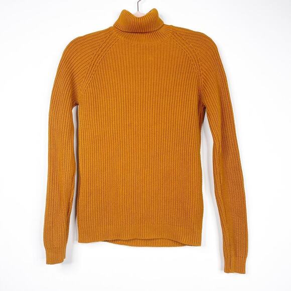 2/$30 ZARA Purl Knit Cotton Turtle Neck Sweater Medium Orange Long Sleeve #6174 - Picture 3 of 14